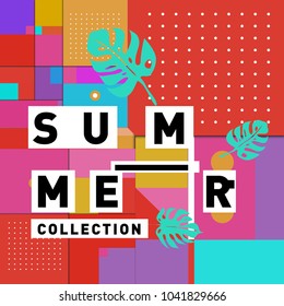 Vector geometric Memphis summer collection poster. Design template for summer holiday season.