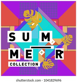 Vector geometric Memphis summer collection poster. Design template for summer holiday season.