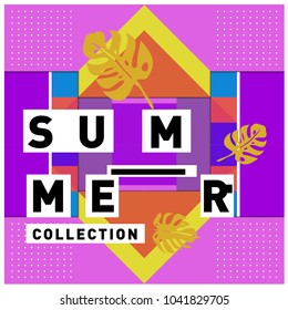 Vector geometric Memphis summer collection poster. Design template for summer holiday season.
