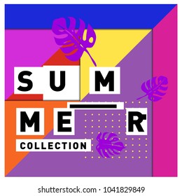Vector geometric Memphis summer collection poster. Design template for summer holiday season.