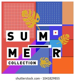 Vector geometric Memphis summer collection poster. Design template for summer holiday season.