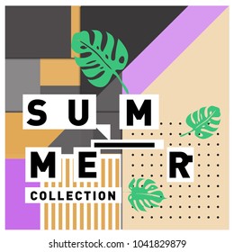Vector geometric Memphis summer collection poster. Design template for summer holiday season.