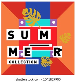 Vector geometric Memphis summer collection poster. Design template for summer holiday season.