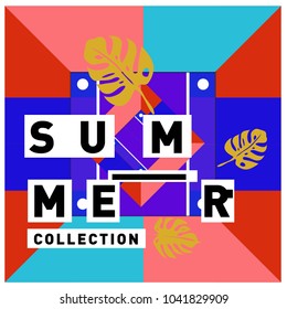 Vector geometric Memphis summer collection poster. Design template for summer holiday season.
