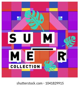 Vector geometric Memphis summer collection poster. Design template for summer holiday season.