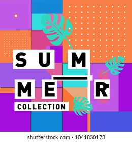 Vector geometric Memphis summer collection poster. Design template for summer holiday season.