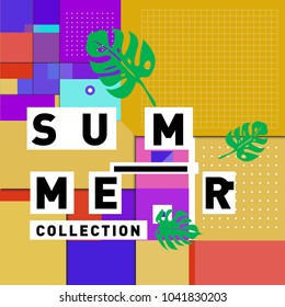 Vector geometric Memphis summer collection poster. Design template for summer holiday season.