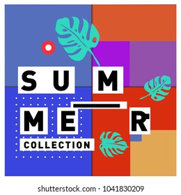 Vector geometric Memphis summer collection poster. Design template for summer holiday season.