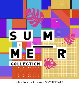 Vector geometric Memphis summer collection poster. Design template for summer holiday season.
