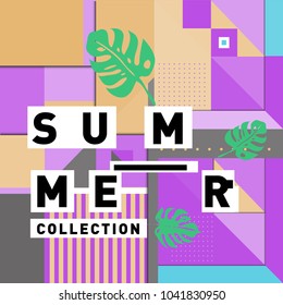Vector geometric Memphis summer collection poster. Design template for summer holiday season.