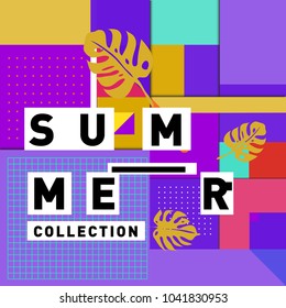 Vector geometric Memphis summer collection poster. Design template for summer holiday season.