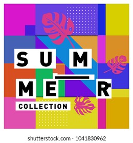 Vector geometric Memphis summer collection poster. Design template for summer holiday season.