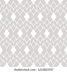 Vector geometric mesh seamless pattern. Subtle abstract ornament in gray and white colors. Texture with delicate grid, lace, net, tissue, knitting. Elegant ornamental background. Repeat design element