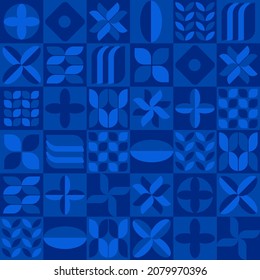 Vector geometric minimalist background in Bauhaus style with simple shape and figures. Abstract Scandinavian blue pattern design for web banner, business presentation, brand package, fabric print.