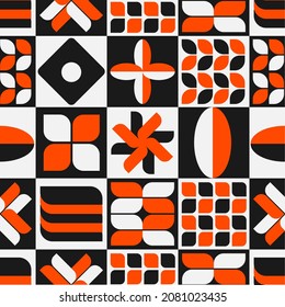 Vektorgeometrischer minimalistischer Hintergrund im Bauhaus-Stil mit einfacher Form und Figuren. Abstraktes skandinavisches Orangenmuster-Design für Webbanner, Geschäftspräsentation, Markenpaket, Stoffdruck.