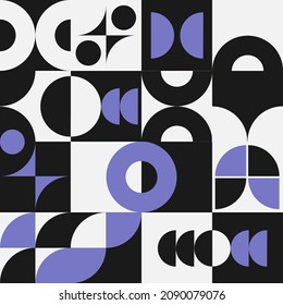 Vector geometric minimalist background in Bauhaus style with simple shapes and figures. Very Peri color of the 2022 year. Abstract scandinavian pattern design.