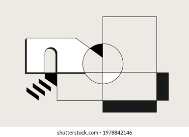 Vector geometric monochrome architectural illustration. Planning, architecture, island, Mediterranean concept, for branding, website elements, logo.