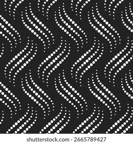 Vetor geométrico monocromático moderno textura sem costura padrão com linhas onduladas pontos.