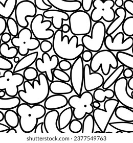 Vector geometric monochrome seamless pattern. Stylish black doodle design on white background. Color block print for kids wallpaper or fabric design. Line art