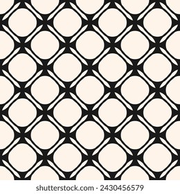 Vector geometric monochrome seamless pattern with curved grid, mesh, net, lattice, crossing lines. Simple elegant black and white ornament texture. Minimal abstract background. Repeated geo design