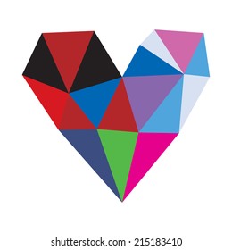 Vector Geometric Mosaic Heart Set . Template for Valentines Day Design. Abstract polygonal heart. Love symbol.