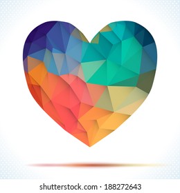 Vector Geometric Mosaic Heart . Template for Valentines Day Design. Abstract polygonal heart. Love symbol. 