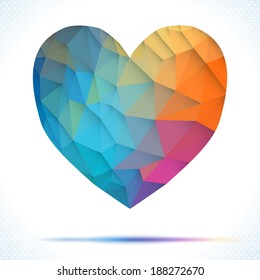 Vector Geometric Mosaic Heart . Template for Valentines Day Design. Abstract polygonal heart. Love symbol. 