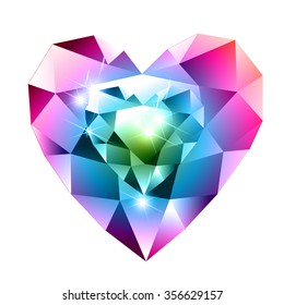 Vector Geometric Mosaic Heart.Template for Valentines Day Design.Abstract polygonal heart.Love symbol.Pink purple heart on white background.Geometric rumpled triangular style graphic illustration. 