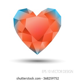 Vector Geometric Mosaic Heart.Template for Valentines Day.Abstract polygonal love symbol with blue red color on white background.Rumpled triangular style graphic illustration. 