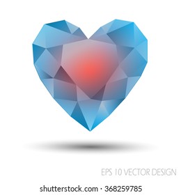 Vector Geometric Mosaic Heart.Template for Valentines Day.Abstract polygonal love symbol with blue red color on white background.Rumpled triangular style graphic illustration. 