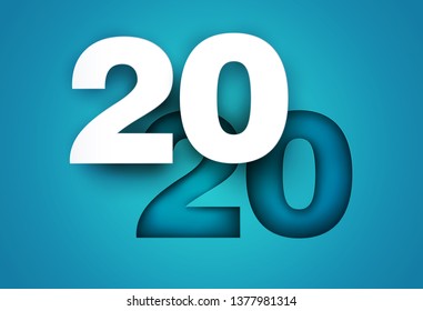 Vector geometric number 2020 in modern layout paper cut 3d style. Happy new year design concept. Minimalistic trendy illustration for branding banner, cover, poster, card.
