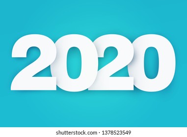 Vector geometric number 2020 in modern layout paper cut 3d style. Happy new year design concept. Minimalistic trendy illustration for branding banner, cover, poster, card.