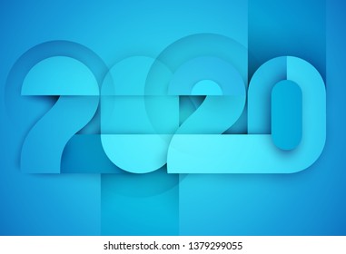 Vector geometric number 2020 in modern layout paper cut 3d style. Happy new year design concept. Minimalistic trendy illustration for branding banner, cover, poster, card.