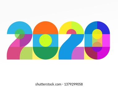 Vector geometric number 2020 in modern coloful memphis style. Happy new year design concept. Minimalistic trendy illustration for branding banner, cover, poster, card.