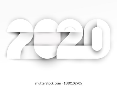 Vector geometric number 2020 in modern layout paper cut 3d style. Happy new year design concept. Minimalistic trendy illustration for branding banner, cover, poster, card.