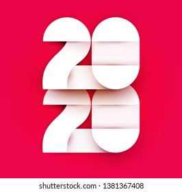 Vector geometric number 2020 in modern layout paper cut 3d style. Happy new year design concept. Minimalistic trendy illustration for branding banner, cover, poster, card.