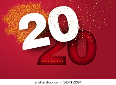 Vector geometric number 2020 in modern layout paper cut 3d style. Happy new year design concept. Minimalistic trendy illustration for branding banner, cover, poster, card.