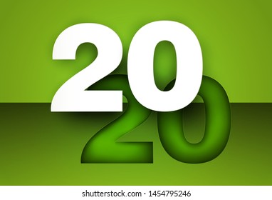Vector geometric number 2020 in modern layout paper cut 3d style. Happy new year design concept. Minimalistic trendy illustration for branding banner, cover, poster, card.