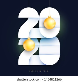 Vector geometric number 2020 in modern layout paper cut 3d style. Happy new year design concept. Minimalistic trendy illustration for branding banner, cover, poster, card.