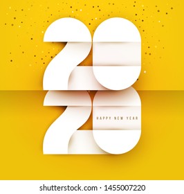 Vector geometric number 2020 in modern layout paper cut 3d style. Happy new year design concept. Minimalistic trendy illustration for branding banner, cover, poster, card.