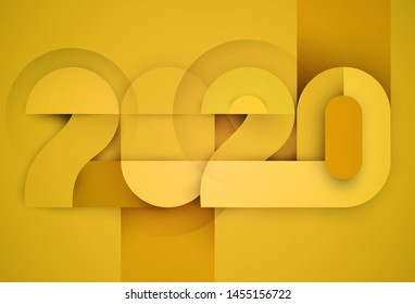 Vector geometric number 2020 in modern layout paper cut 3d style. Happy new year design concept. Minimalistic trendy illustration for branding banner, cover, poster, card.