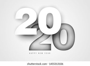 Vector geometric number 2020 in modern layout paper cut 3d style. Happy new year design concept. Minimalistic trendy illustration for branding banner, cover, poster, card.