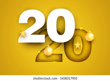 Vector geometric number 2020 in modern layout paper cut 3d style. Happy new year design concept. Minimalistic trendy illustration for branding banner, cover, poster, card.