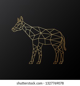 Vector geometric Okapi illustration. Golden Polygonal Okapi isolated on dark background.