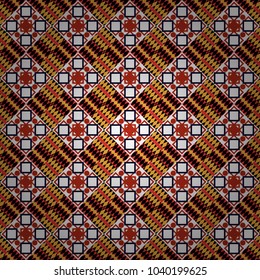 Vector geometric orange, black and white seamless background.