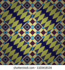 Vector geometric orange, brown and blue flat seamless pattern.