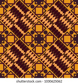 Vector geometric orange, brown and yellow flat seamless pattern.