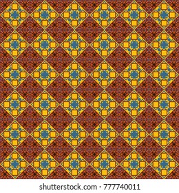 Vector geometric orange, brown and yellow flat seamless pattern.