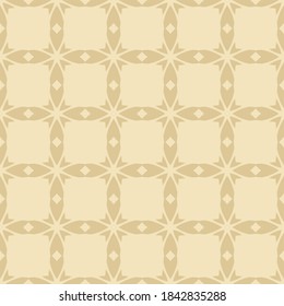 Vector geometric ornament. Abstract seamless pattern with grid, lattice, net, squares, diamonds, tiles. Soft yellow color. Elegant background texture. Repeat design for decor, print, fabric, wallpaper