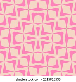 Vector geometric ornament. Abstract seamless pattern with floral ornamental shapes, repeat tiles. Retro vintage style background texture. Tribal ethnic motif. Pink and beige color. Trendy geo design